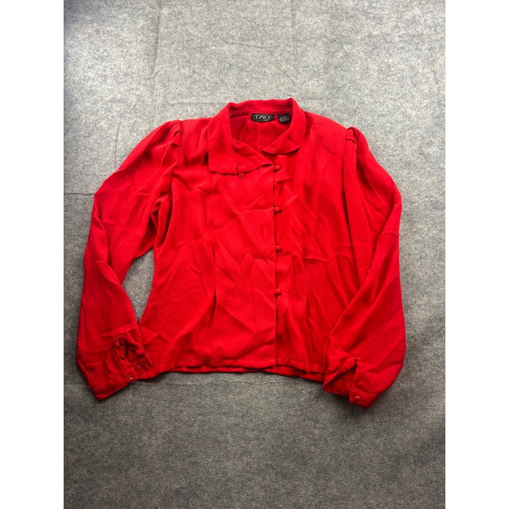 Tomboy Le Sport Vintage Red Button Front Blouse Long Sleeve Asymmetric Collar S